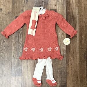 NWT-Coral Knit Dress with Tights & Headband